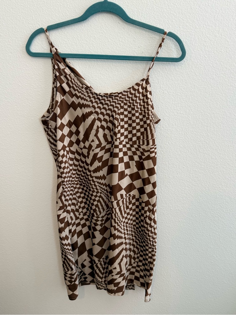 Topshop Brown & Cream Checkerboard Mini Slip Dress - Picture 4 of 6